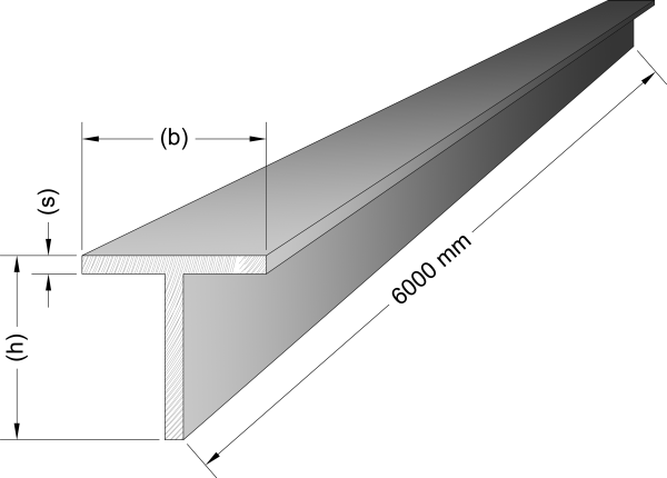 Dreidimensionales unbeschichtetes Aluminium-T-Profil in Pressblank-Optik auf weißem Hintergrund

