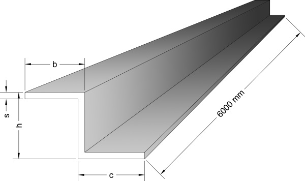 Dreidimensional unbeschichtetes Aluminium-Z-Profil in Pressblank-Optik auf weißem Hintergrund

