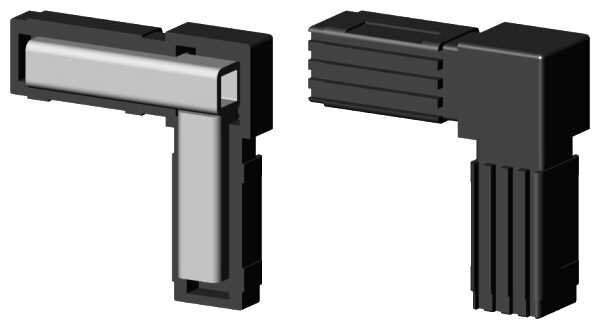 Kunststoff Eck-Verbinder für Quadratrohr 20,0 x 20,0 x 1,5 mm, Form: Winkel schwarz mit Stahlkern
