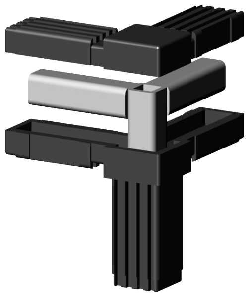 Kunststoff Eck-Verbinder für Quadratrohr 20,0 x 20,0 x 1,5 mm, Form: Winkel mit Abgang schwarz mit Stahlkern