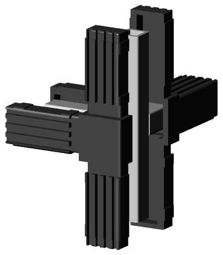 Kunststoff Eck-Verbinder für Quadratrohr 20,0 x 20,0 x 1,5 mm, Form: T mit Abgang schwarz mit Stahlkern