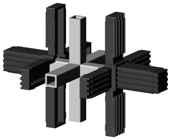 Kunststoff Eck-Verbinder für Quadratrohr 20,0 x 20,0 x 1,5 mm, Form: Stern schwarz mit Stahlkern