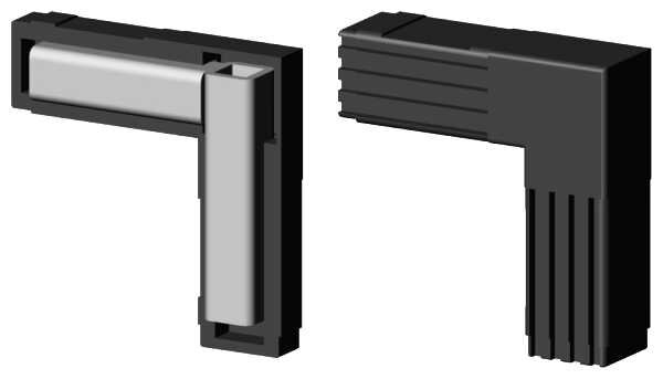 Kunststoff Eck-Verbinder für Quadratrohr 20,0 x 20,0 x 1,5 mm, Form: Winkel ohne Kopf schwarz mit Stahlkern