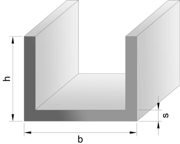 Aluminium-U-Profil 10,0 x 20,0 x 10,0 x 2,0 mm, Innenmaß: 16,0 mm; Oberfläche pressblank, roh; Lieferung aus Lagerlängen je 6 m, Anzahl und Preis pro m