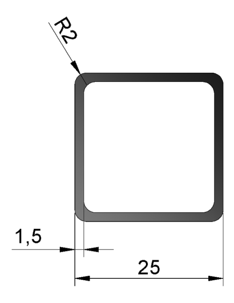 TECNAL-Stecksystem 25,0 x 25,0 x 1,5 mm, Oberfläche RAL 3004 Purpurrot (intensiv); Lieferung aus Lagerlängen je 6 m, Anzahl und Preis pro m; ohne Steg